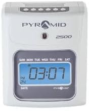 Pyramid Time Systems - Model 2500 Auto Aligning and Top Loading Time Clock [2500K1] Bundle Includes: Time Clock, 100 Time Cards, 2 Ink Ribbon cartridges, one 10 slot time card rack and 2 Security Keys