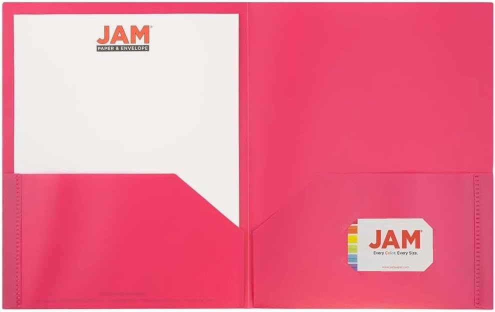 JAM PAPER Plastic 2 Pocket POP Folders - Durable School Folders - Fuchsia Hot Pink - Bulk 48/Pack