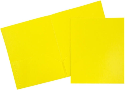 JAM PAPER Plastic 2 Pocket POP Folders - Durable School Folders - Yellow - 3/Pack
