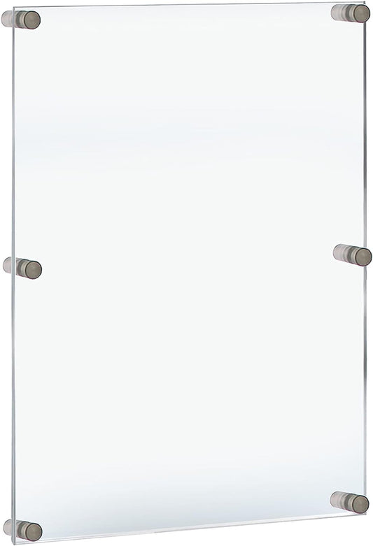 Azar Displays,105536, Floating Acrylic Wall Frame with Silver Hardware Stand Off Caps, Clear Hanging Photo Frame Display Mount with Frameless Border, Glass-Like Frame for Large Prints, 24" x 36"
