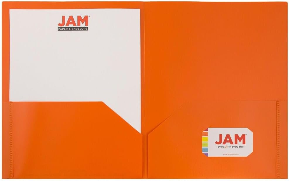 JAM PAPER Plastic 2 Pocket POP Folders - Durable School Folders - Orange - 3/Pack
