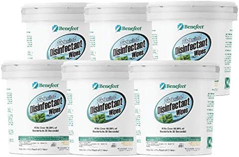 Benefect Botanical Disinfectant Wipes – 1,500 Sanitizing Wipes. 6 Pack of 250 Wipes Per Unit - High Traffic - Gym Wipes, Schools and Food Safe Cleaning (250, 6)