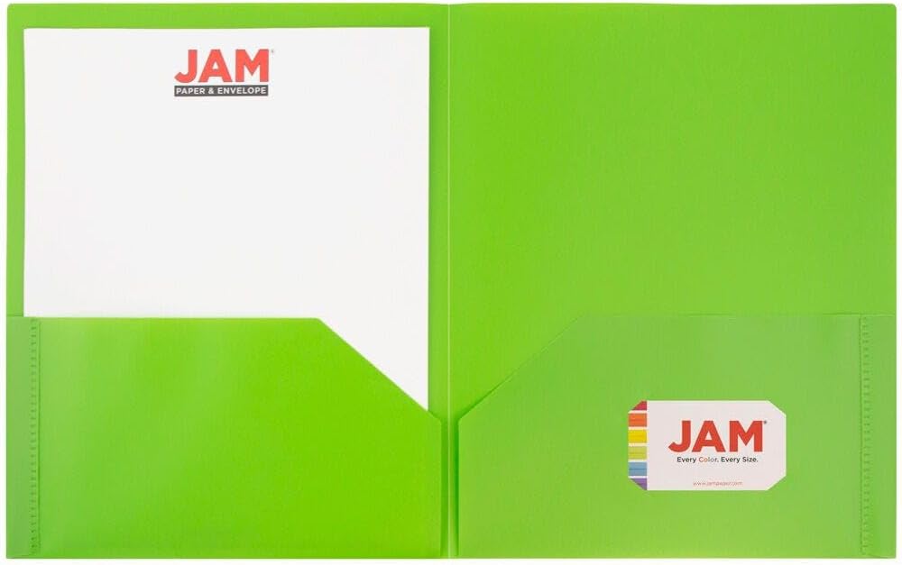 JAM PAPER Plastic 2 Pocket POP Folders - Durable School Folders - Lime Green - Bulk 144/Box