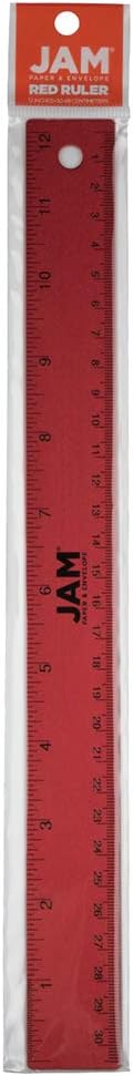 JAM PAPER Strong Aluminum Ruler - 12 Inch - Metal Ruler with Non-Skid Cork Backing - Red Metallic - Sold Individually