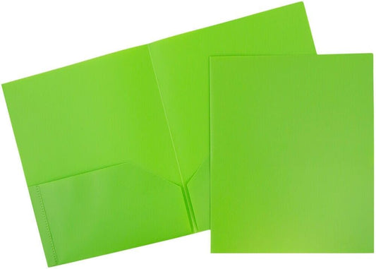 JAM PAPER Plastic 2 Pocket POP Folders - Durable School Folders - Lime Green - Bulk 48/Pack