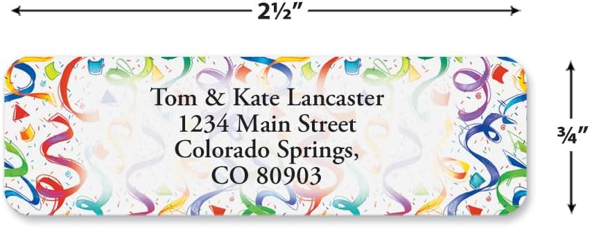 Colorful Images Birthday Surprise Rolled Personalized Return Address Mailing Labels with Dispenser, Customize with Name & Shipping Address, 125 ¾” x 2½” Self Adhesive, Easy Peel Label Roll
