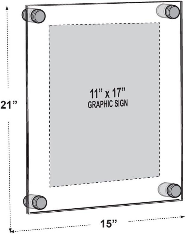 Azar Displays 105508-GLD Acrylic Floating Double Panel Wall Frame,11" x 17" Graphic Size, Overall Frame Size: 15" x 21", Gold