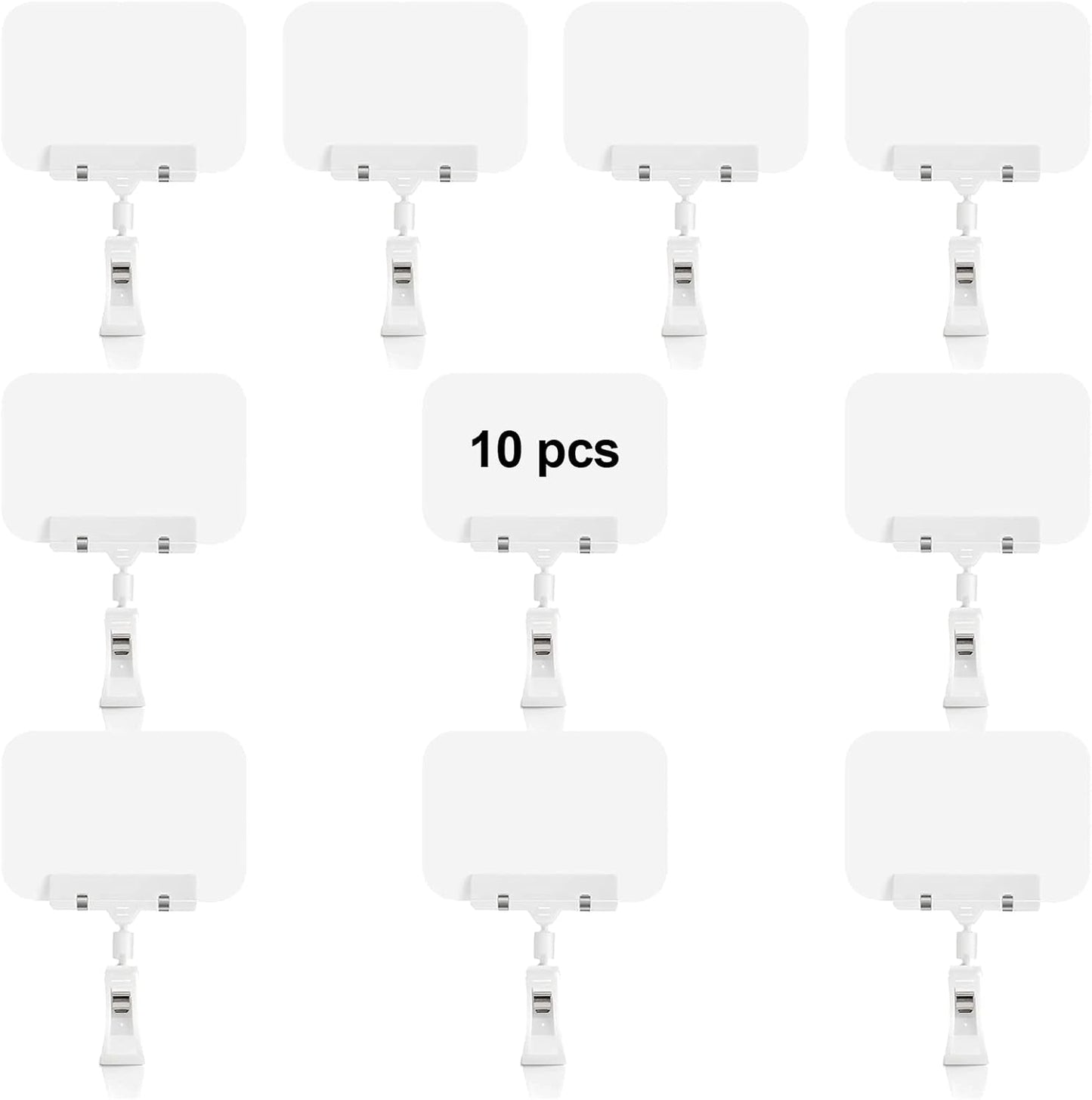 Display Clips, 10 Pack Double Head Rotating Reuse Food Sign Holder, Mini Plastic Chalkboard for Business, Party, Office, Exhibition (White)