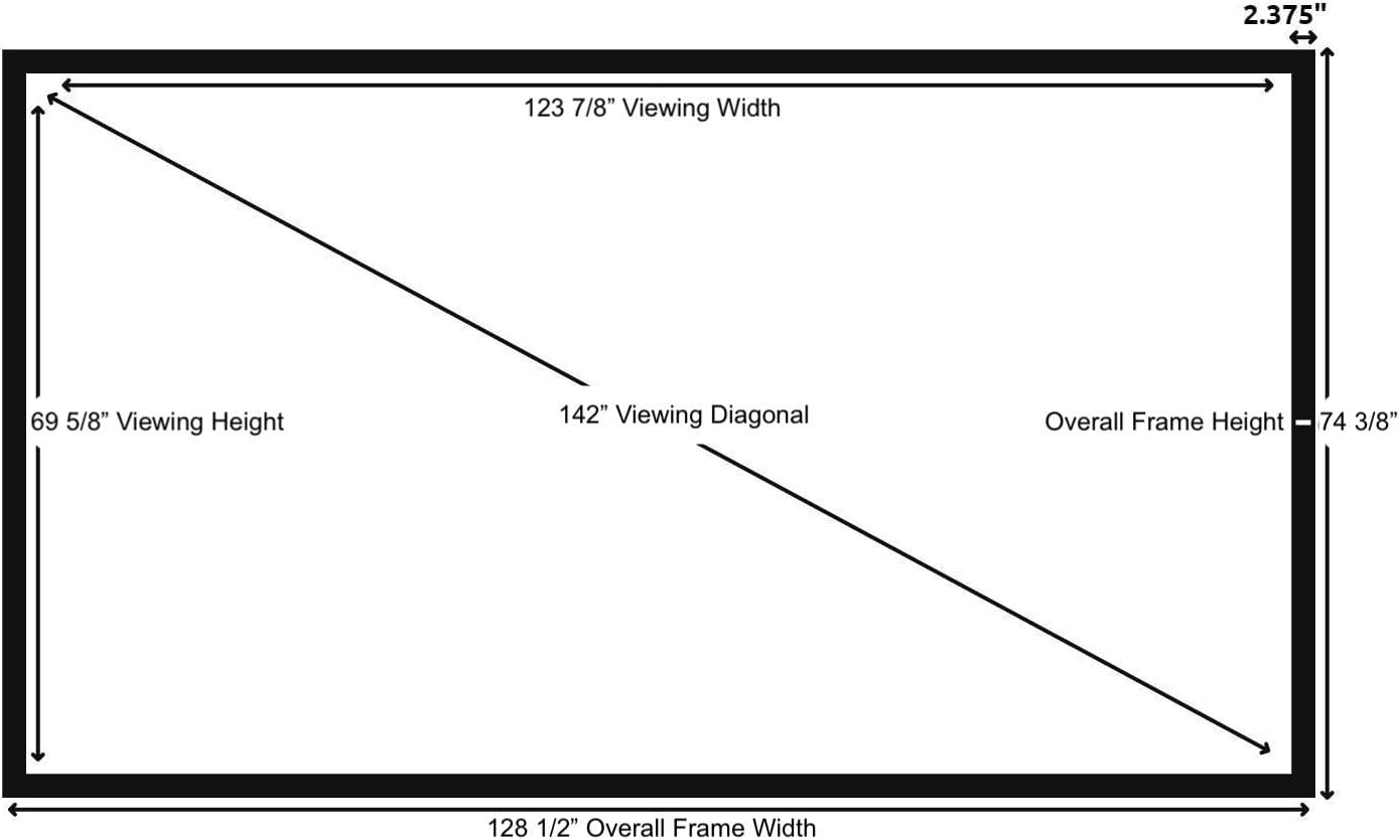 Silver Ticket Products STR Series 6 Piece Home Theater Fixed Frame 4K / 8K Ultra HD, HDTV, HDR & Active 3D Movie Projection Screen, 16:9 Format, 142" Diagonal, High Contrast Material STR-169142-HC