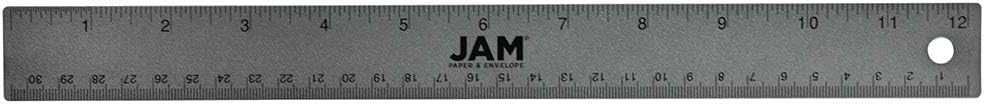 JAM PAPER Strong Aluminum Ruler - 12 Inch - Metal Ruler with Non-Skid Cork Backing - Grey Metallic - Sold Individually