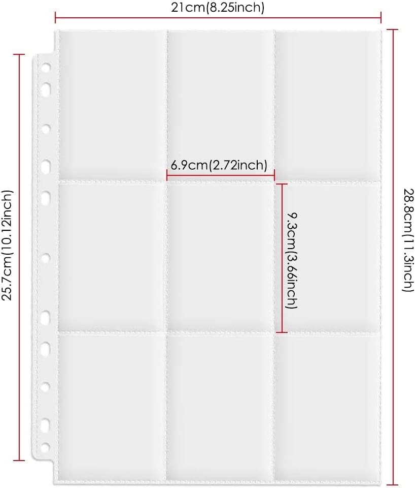 2700 Pockets Trading Card Sleeve Pages,150 Pack Double Side 9-Pocket Trading Card Binder Sleeves Page Protectors Sheet for Standard Size Sport Cards, Baseball Cards, Game Cards for 11 Ring Binder