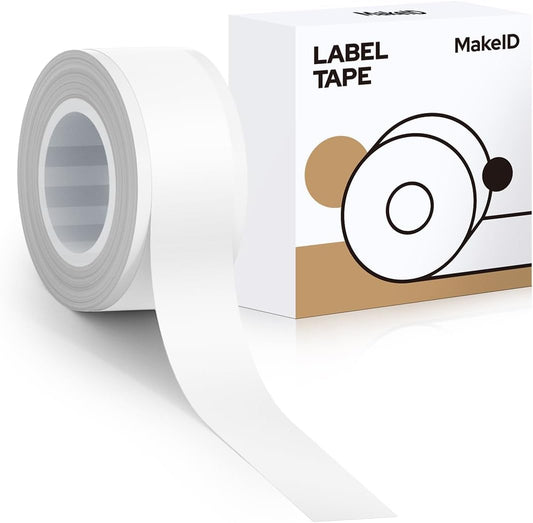 MakeID E1 Q1 Label Maker Tape Refills, 12mm x 4m (0.47" x 13') Continuous Sticker Thermal Laminated Waterproof Self-Adhesive Multipurpose Labeling Tape Replacement