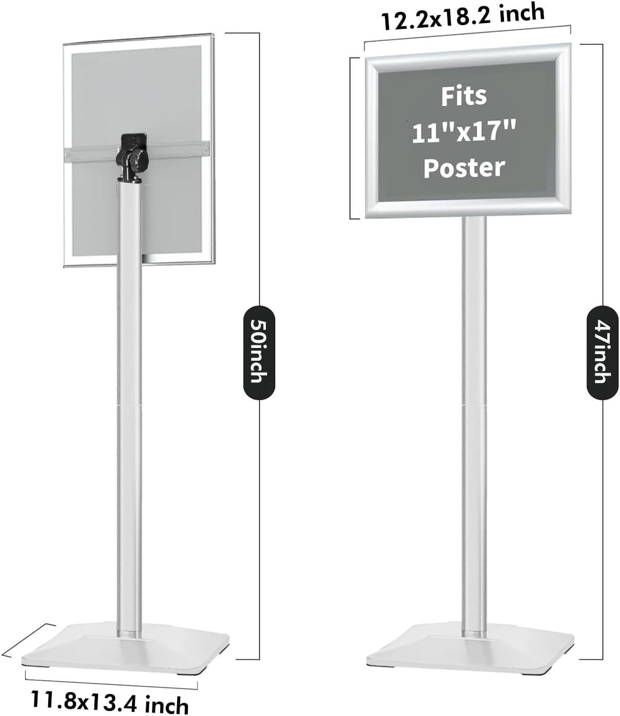 3Packs Heavy Duty Adjustable Pedestal Poster Sign Stand, 11x17 Aluminum Open Floor Standing Sign Holder for Vertical and Horizontal View Display, Silver