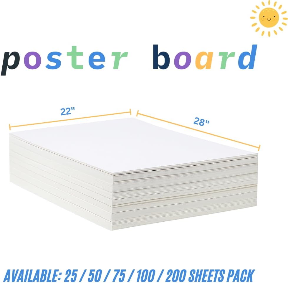 Century Lemon™ 22" x 28" White Poster Board, 100 Sheets Superb Multipurpose Bulk Poster Board for School, Office, and Craft Projects, 256-83-004