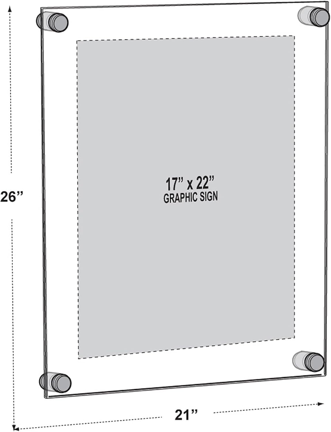 Azar Displays 105528-GLD Acrylic Floating Double Panel Wall Frame,17" x 22" Graphic Size, Overall Frame Size: 21" x 26", Gold