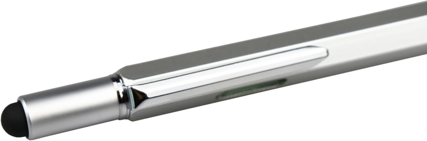 DUNBONG Metal Multi tool Pen 6-in-1 Stylus Pen - With Screwdriver, Ballpoint Pen Black ink, Stylus pen, Level and Ruler, 1-Count (Silver)