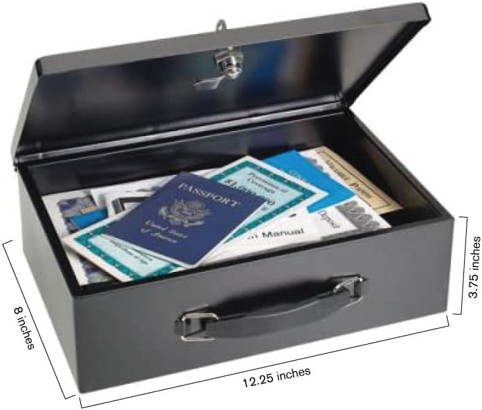 MMF Industries STEELMASTER Fire-Retardant Steel Security Chest with Key Lock | Black | Includes 2 Keys | Durable Steel & Double Insulated Walls | Lab Tested Fireproof Security Box