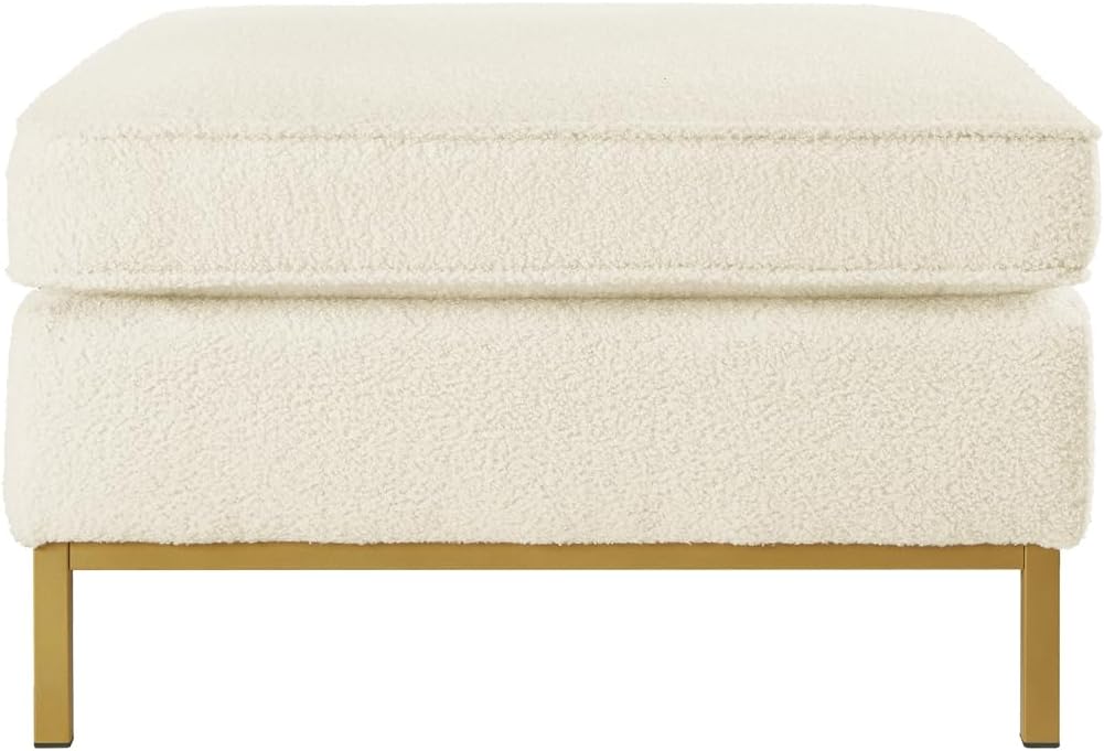 24KF Large Square Couch Ottoman for Living Room, Upholstered Teddy Fabric Padded Cushion Ottoman Table,Large Foot Rest,5088-Teddy Cream