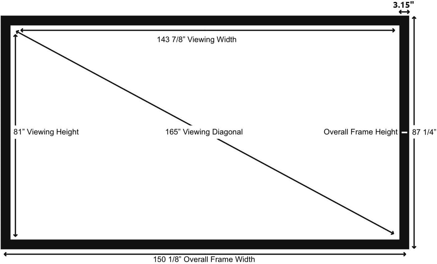 Silver Ticket Products STR Series 6 Piece Home Theater Fixed Frame 4K / 8K Ultra HD, HDTV, HDR & Active 3D Movie Projection Screen, 16:9 Format, 165" Diagonal, High Contrast Material STR-169165-HC