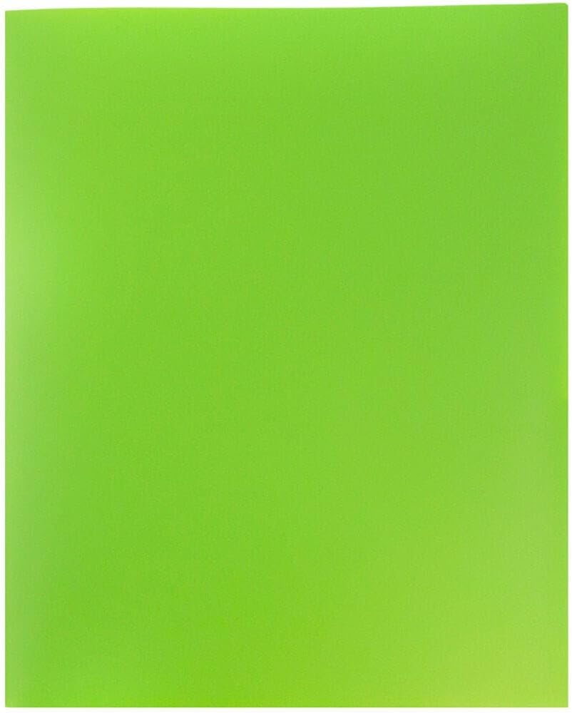 JAM PAPER Plastic 2 Pocket POP Folders - Durable School Folders - Lime Green - Bulk 48/Pack