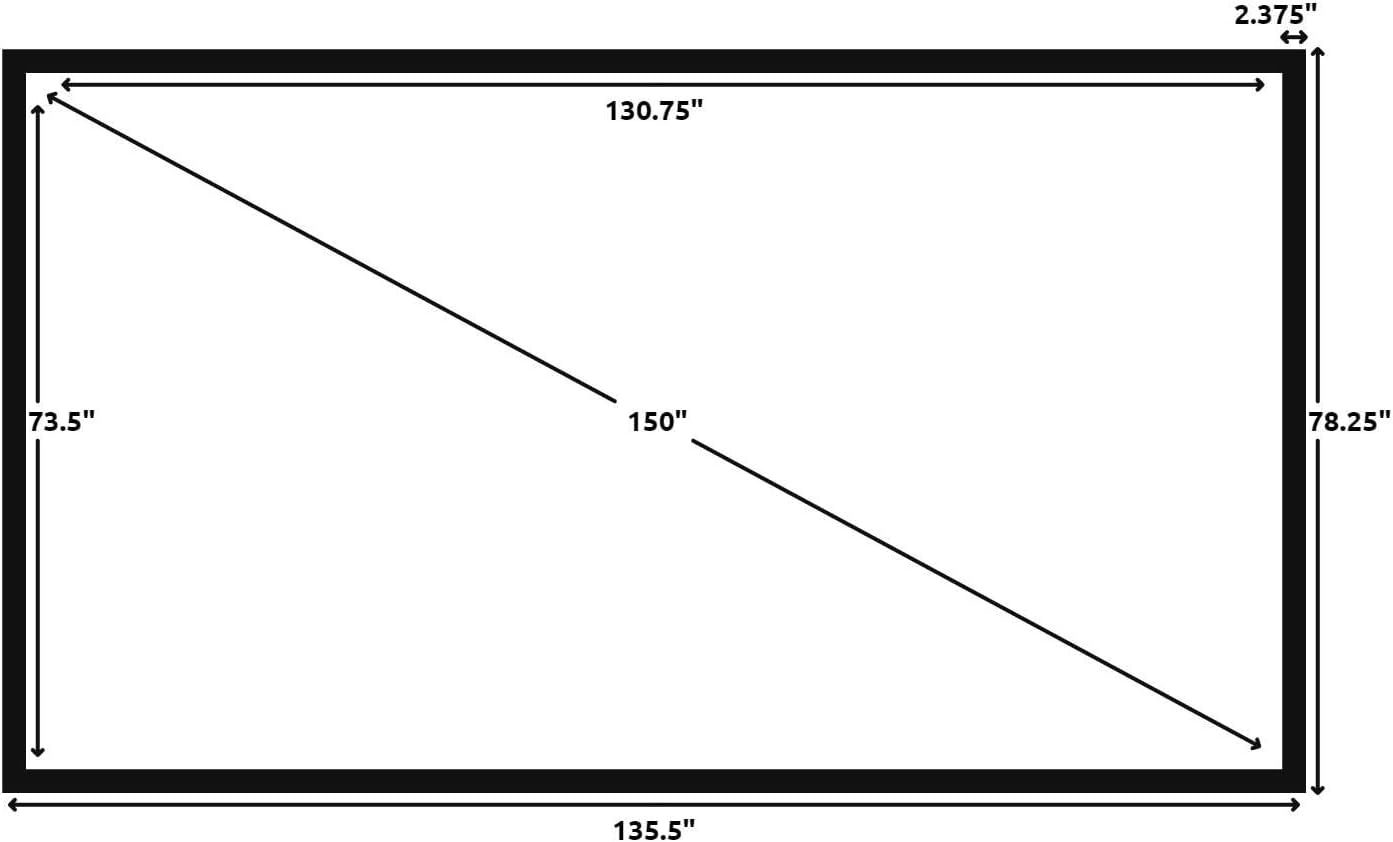 Silver Ticket Products STR Series 6 Piece Home Theater Fixed Frame 4K / 8K Ultra HD, HDTV, HDR & Active 3D Movie Projection Screen, 16:9 Format, 150" Diagonal, Silver Material STR-169150-S