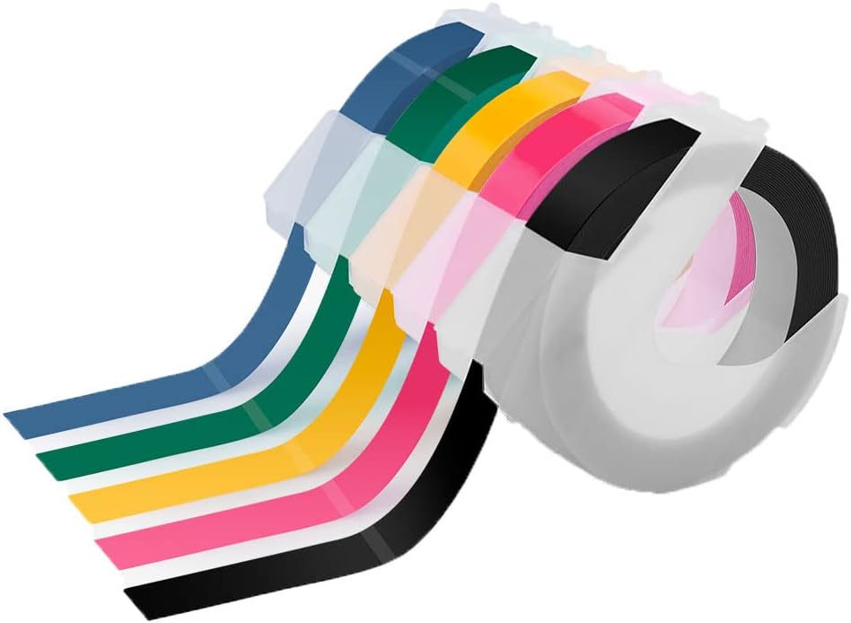 Oozmas Compatible Label Tape Replacement for Dymo Embossing Label Maker Organizer Xpress Pro Office Mate II Tape 3/8 Inch, 3D Plastic Embossing Tapes for Xpress 12965 12966 154000, Muti-Color, 5-Pack