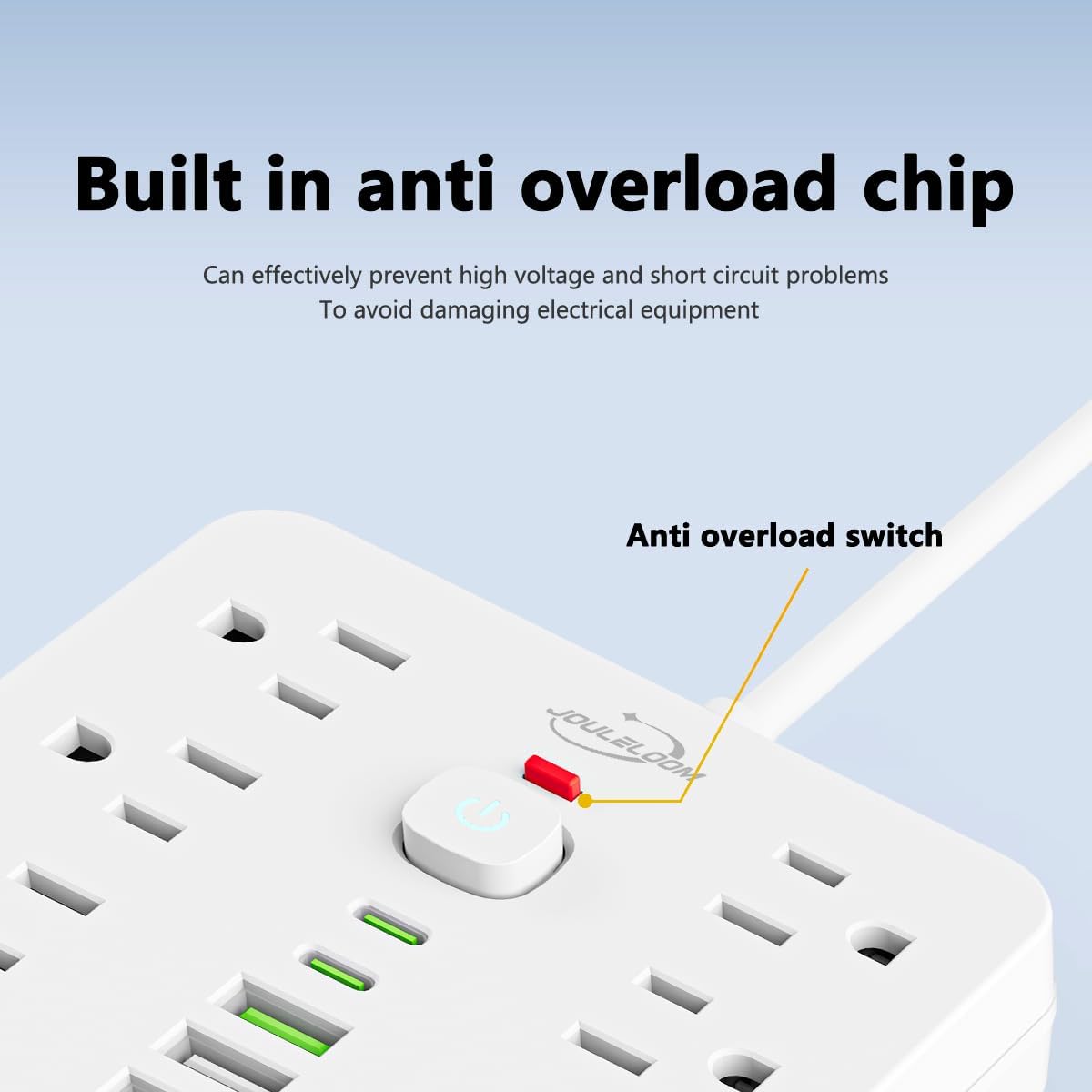 2 Pack 6 FT Flat Plug Surge Protector Power Strip,11 Multiple AC Outlets with 6 USB Ports (2 USB C), 6 Feet Extension Cord, 1250W/10A, One Touch Switch Button, 17 in 1 Compact powerstrip