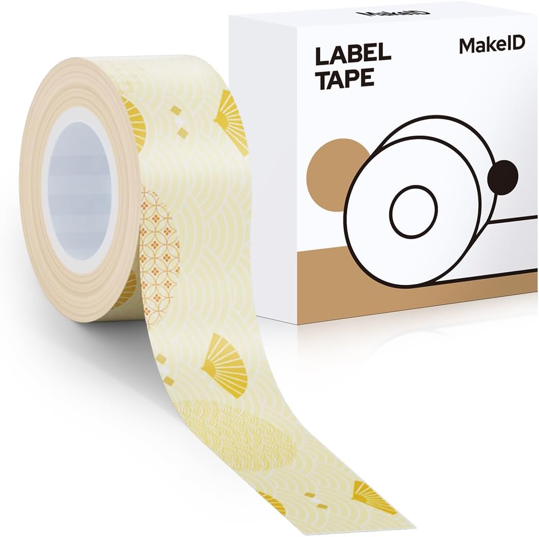 MakeID E1 Q1 Label Maker Tape Refills, 16mm x 4m (0.63" x 13') Continuous Sticker Thermal Laminated Waterproof Self-Adhesive Multipurpose Labeling Tape Replacement