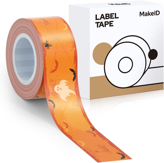 MakeID E1 Q1 Label Maker Tape Refills, 16mm x 4m (0.63" x 13') Continuous Sticker Thermal Laminated Waterproof Self-Adhesive Multipurpose Labeling Tape Replacement