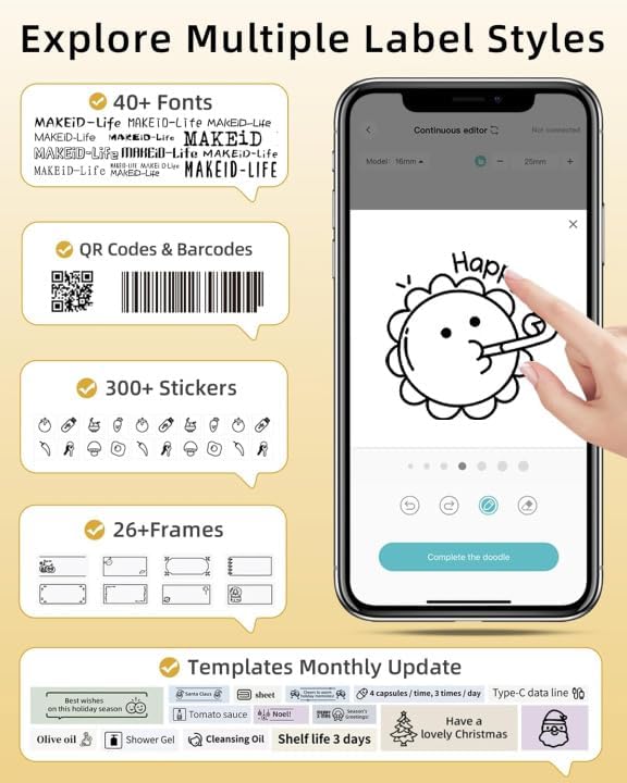 Makeid L1 Label Maker Machine with Tape - Portable & Rechargeable Label Makers Compatible with 9 12 16mm Waterproof Tape - Mini Bluetooth Labeler for Organizing Home Office School