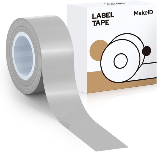 MakeID E1 Q1 Label Maker Tape Refills, 16mm x 4m (0.63" x 13') Continuous Sticker Thermal Laminated Waterproof Self-Adhesive Multipurpose Labeling Tape Replacement