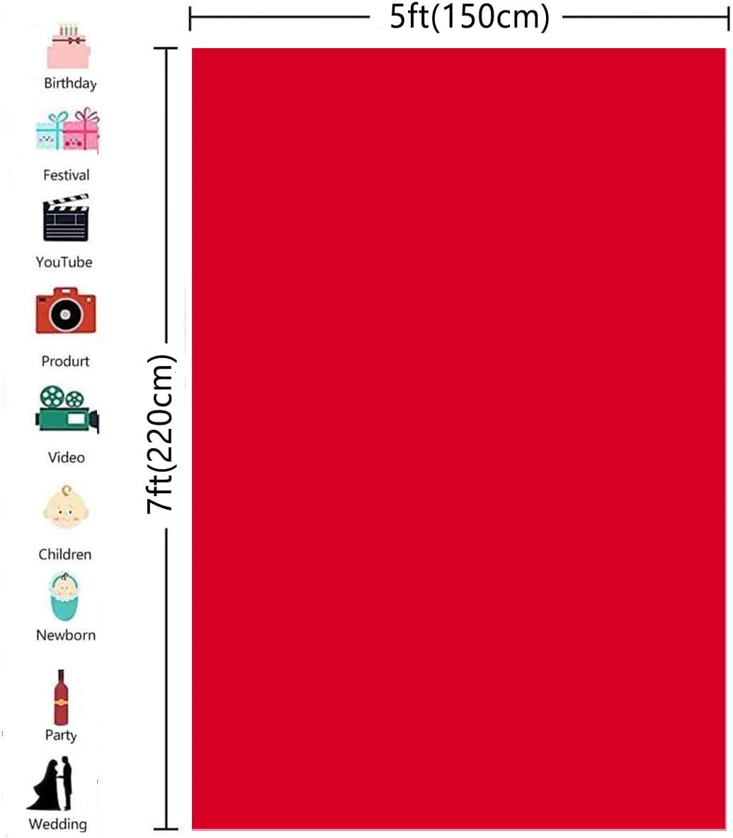 5X7ft Red Backdrop Background for Photography Photo Booth Backdrop for Photoshoot Background Screen Video Shooting Parties Curtain Back Drops