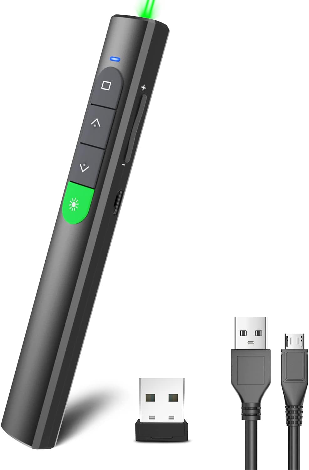 Wireless Presentation Clicker PowerPoint Presenter Remote: Rechargeable Green Laser Pointer Clickers for Computer/Mac/PPT/Slideshow/Google Slide Advancer