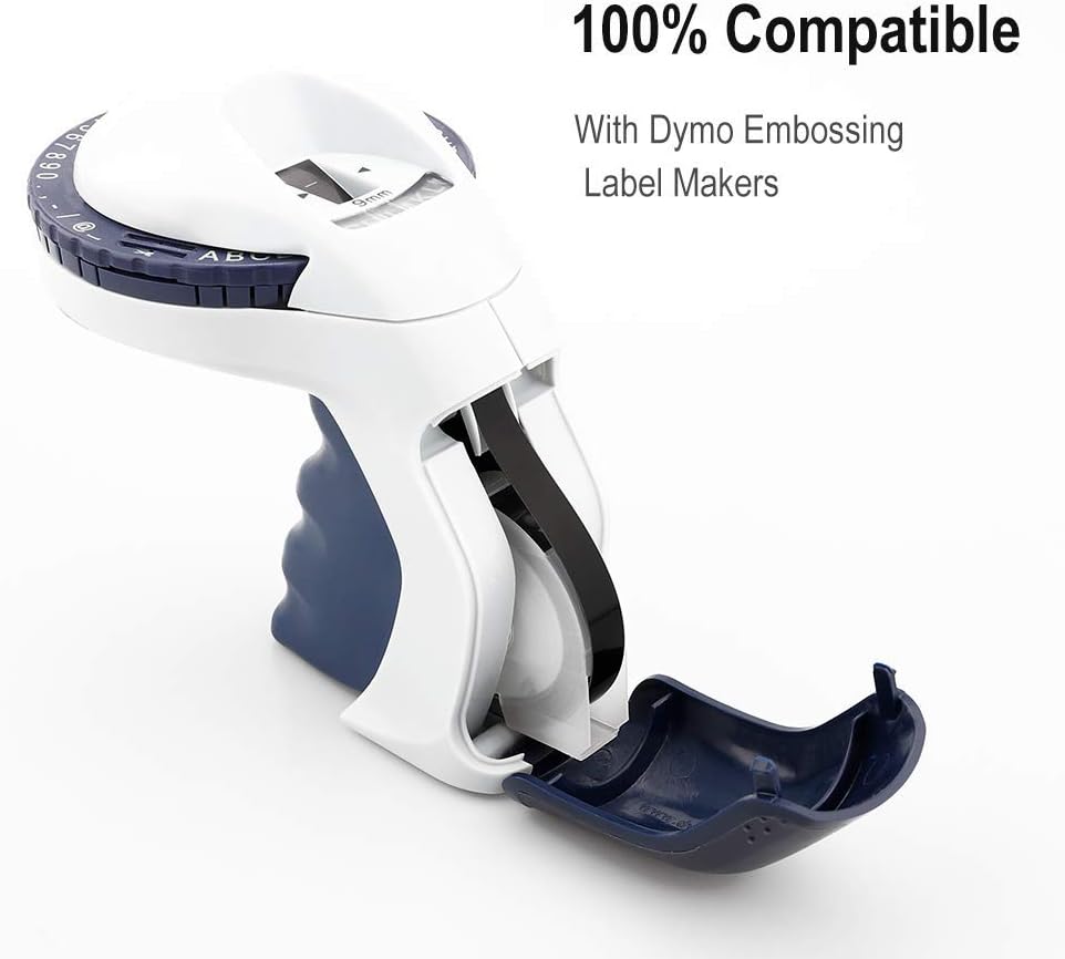 Oozmas Replacement for Dymo Embossing Label Tape 3/8 Inch 3D Plastic 1741670 White on Black for Dymo Organizer Xpress Tape 1540 1550 1570 Office Mate II 12965 DYM12966 Embossed Labels, 5-Pack