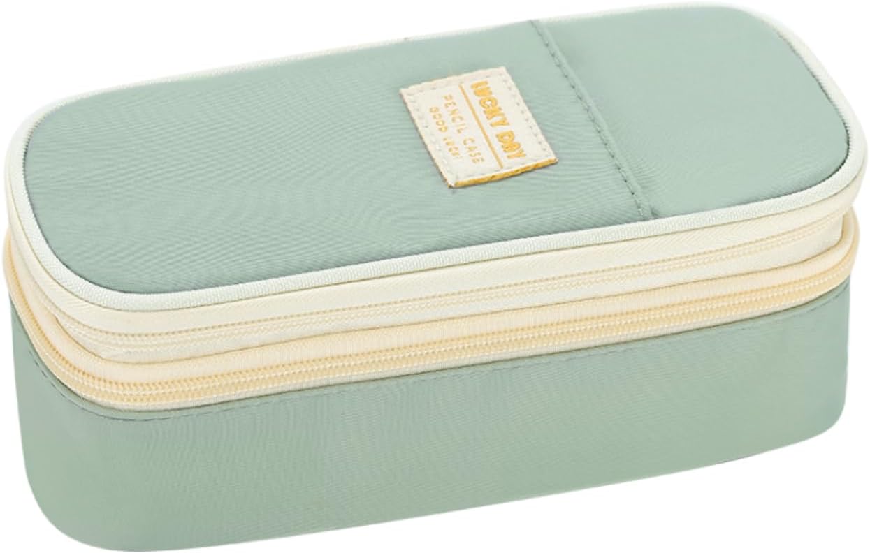 Pencil Case Aesthetic Pencil Bag with Zipper Pencil Pouch Big for Girls Kids Teens Adults Stationery Pencil Case Organizer for School Green