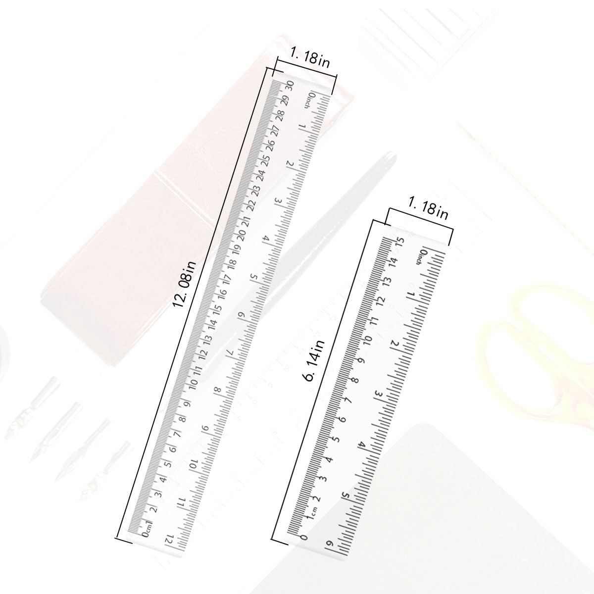4 Pack Clear Plastic Straight Rulers, Clear Ruler Bulk, Transparent Ruler with Centimeters and Inches, for Class, Office (6 inch+12 inch)