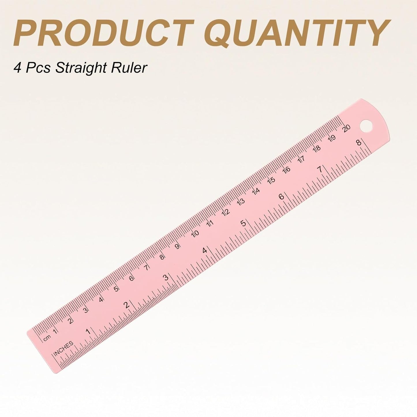 HARFINGTON 4pcs Metal Straight Ruler 20cm Metric SAE Aluminum Alloy Measuring Rulers Scale Tool with Hole for Measure Study Reading Classroom Office, Pink