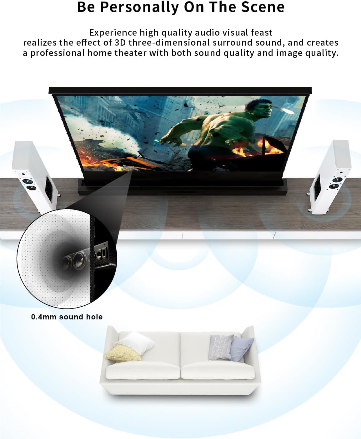 VIVIDSTORM-Projector Screen with Stand S 92 Inch Sound Transparent Perforated Floor Rising White Fabric 4k HD Ready Home/Movie Theatre Work with Normal Throw Projector, VSDSTPW92H