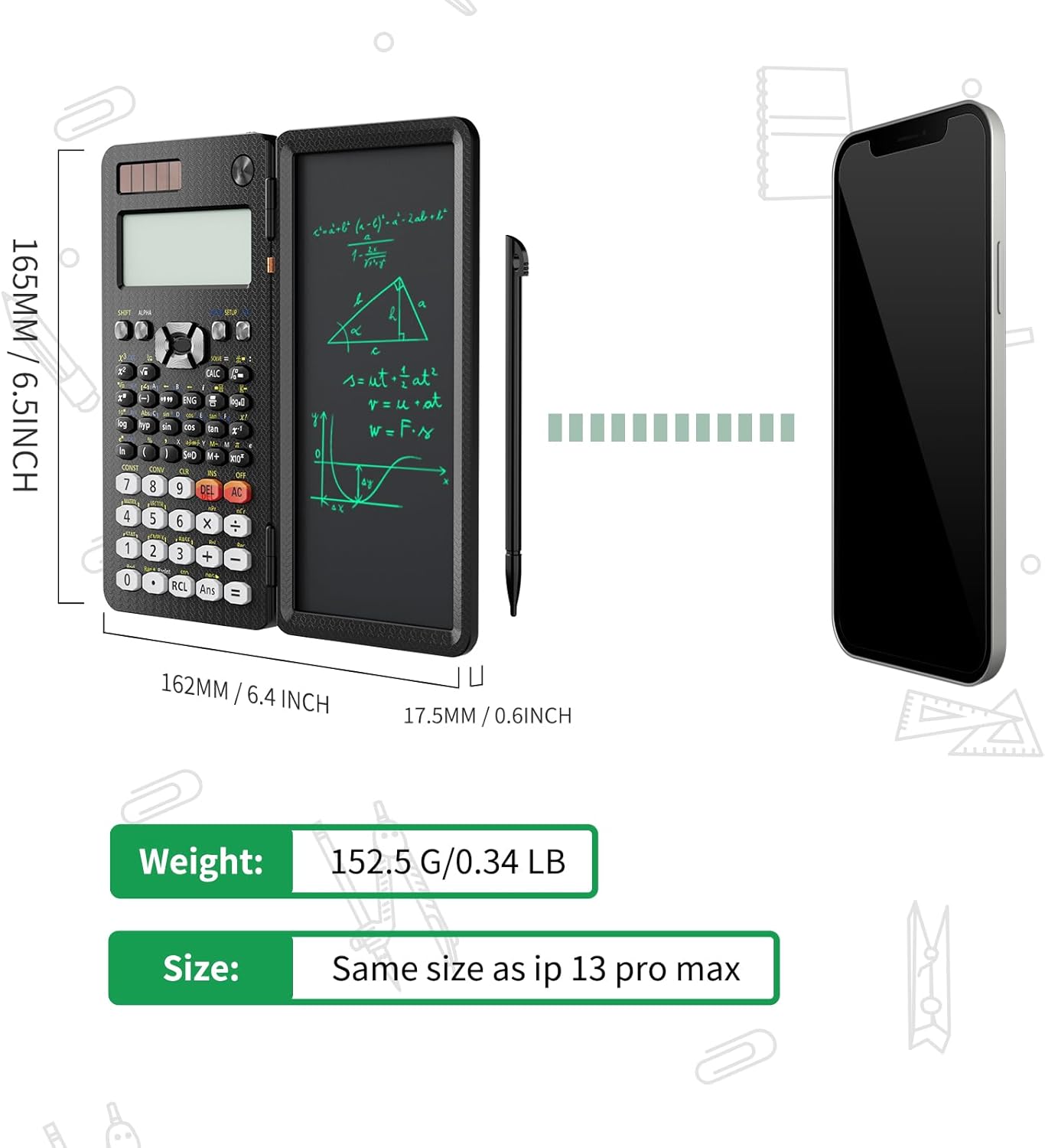 Scientific Calculator with Notepad 991ES Black Science Calculator with Writing Tablet Foldable Scientific Calculators for High School College Students School Supplies