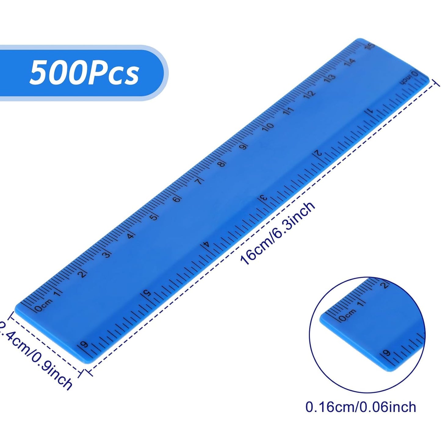 Zonon 500 pcs Rulers Bulk Plastic Flexible Straight Rulers with Inches and Centimeters First Day of School Gift for Students Back to School Office Supplies (Opaque Bright Color,6 Inch)