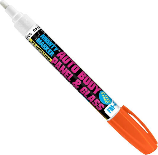 FM-43 Auto Body and Glass Paint Marker, No-Ghost, Highly Water-Resistant, 2.3mm Bullet Tip, Valve Action, 6 Bonus Reversible Tips, Made in USA - Fl. Orange 6 Pack