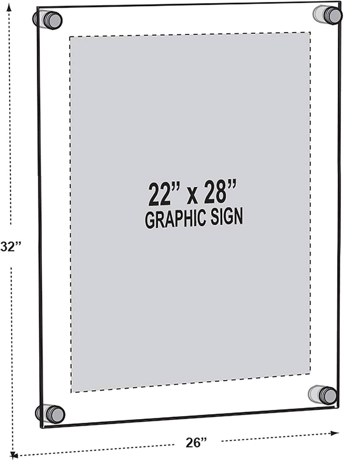 Azar Displays 105530-GLD Acrylic Floating Double Panel Wall Frame,22" x 28" Graphic Size, Overall Frame Size: 26" x 32", Gold