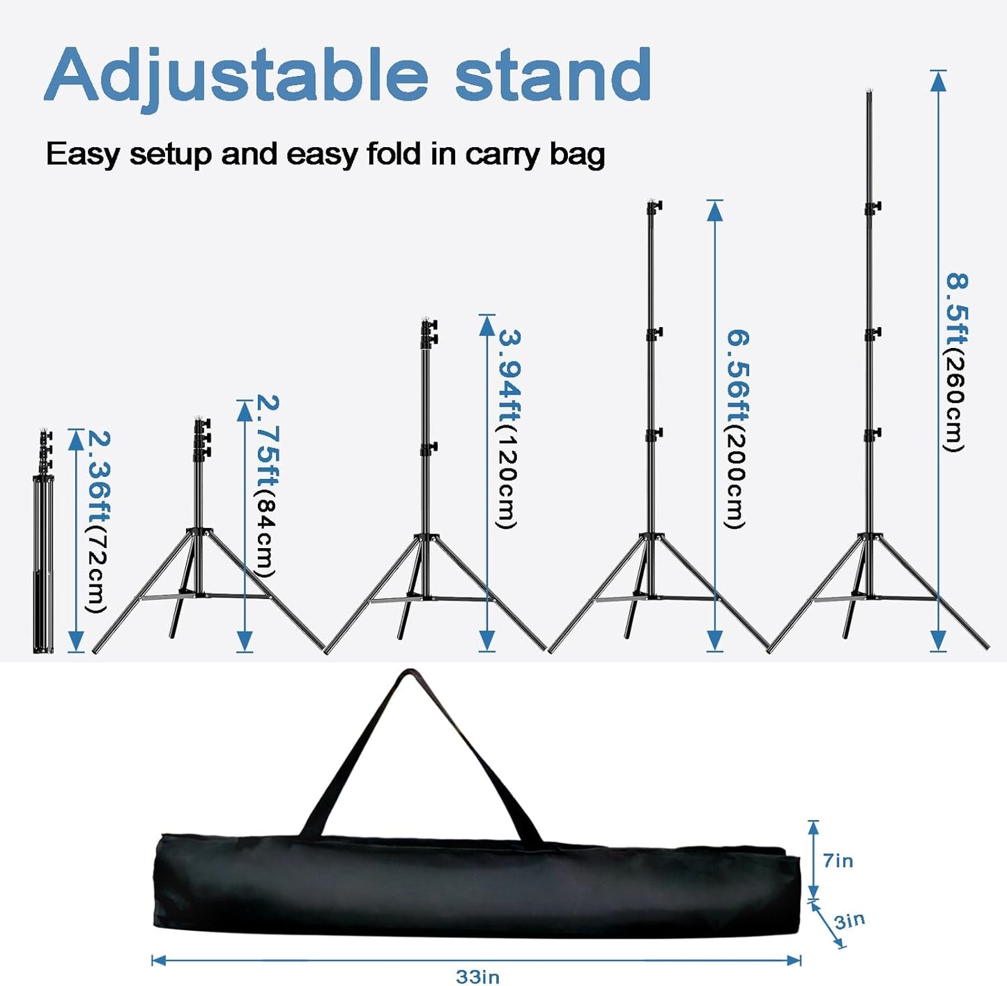 Backdrop Stand, 8.5x10ft Photo Studio Backdrop Support System,Adjustable Backdrops Stand for Parties, Photography, Photo Booth, Projector Screen, Movie Screen, Portraits, Streaming