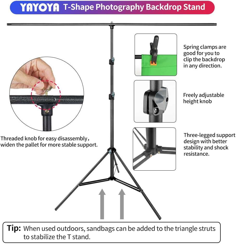 Green Screen Backdrop Kit, 5 x 6.5 ft Portable Chromakey Green Screen with T-Shaped Stand & Carrying Bag & 5 Clamps, Greenscreen Background for Streaming, Gaming, Zoom