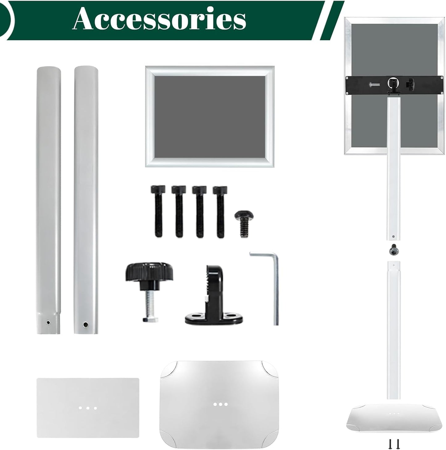 3Pcs Heavy Duty Pedestal Sign Holder for Display, 8.5 x 11 inches Adjustable Floor Standing Sign Holder with Weighted Base ,Sign Stand for Indoor/Outdoor Advertising，Silver