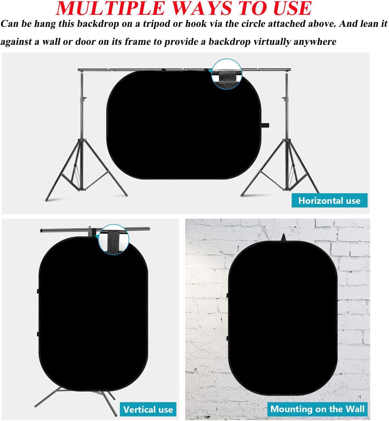 5x7ft/1.5x2m Chromakey Black White Backdrop with 7.8ft/2.4m Stand, 2-in-1 Reversible Collapsible Pop-Up Black White Screen Background Panel for Photography Studio, Live Streaming, Video Shooting