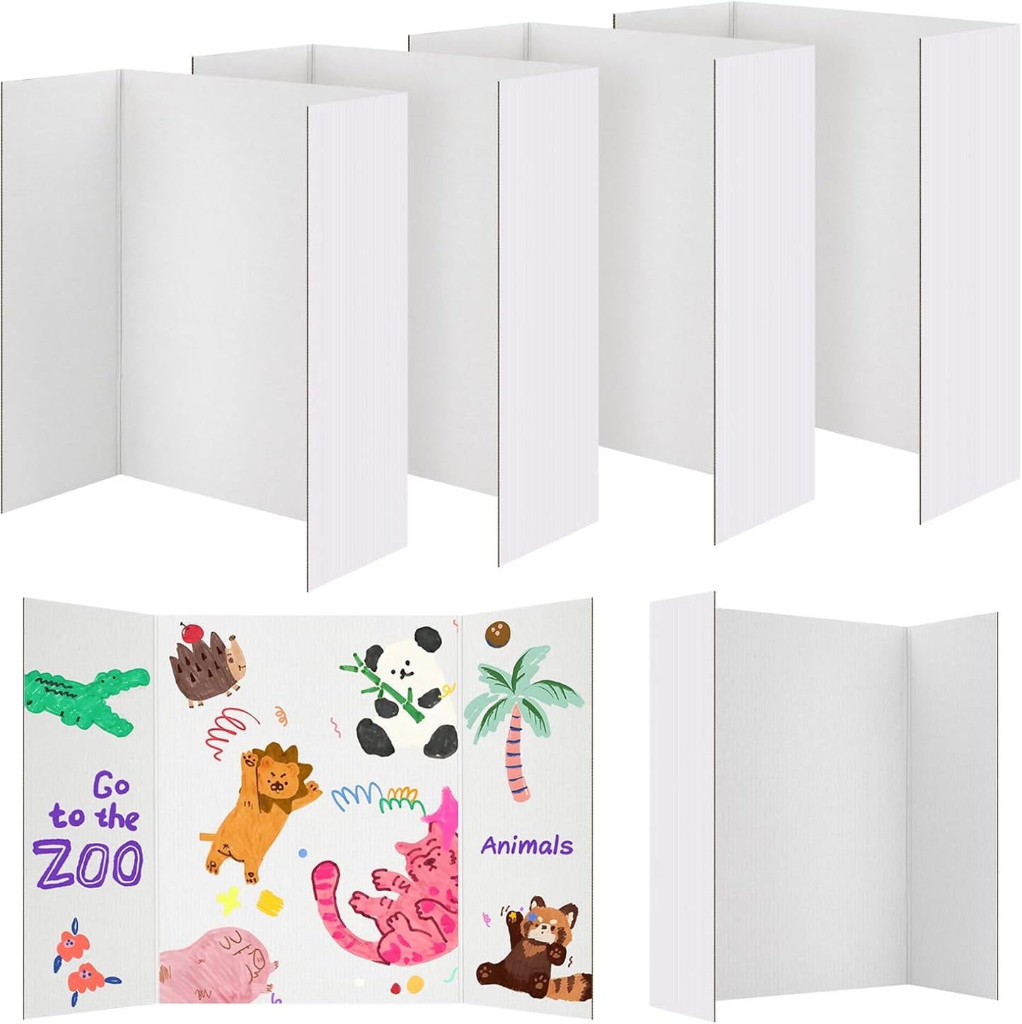 6 Per Pack Trifold Poster Board, 24" × 16" Inch White Cardboard Sheets for School Projects, Science Fair, Business Events