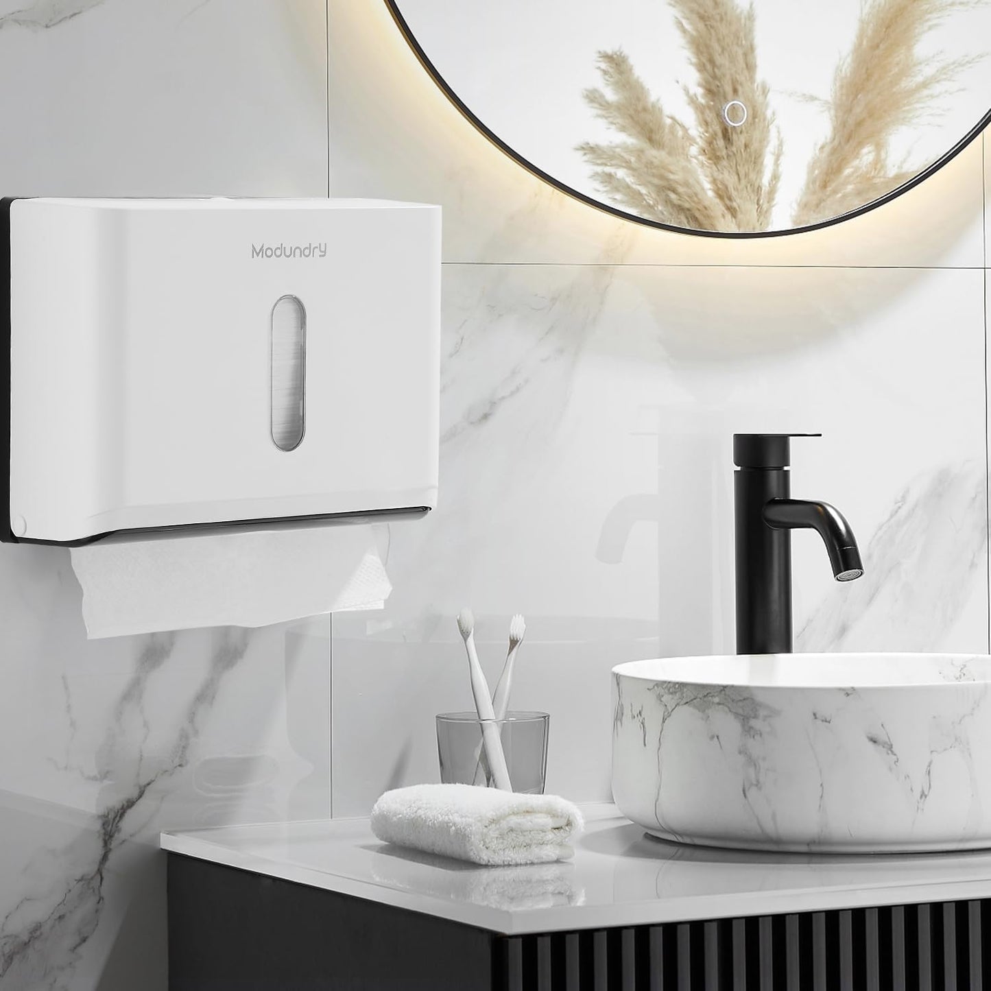 Paper Towel Dispensers Wall Mount: Multifold Tri-Fold Paper Towel Holder, No Drilling Install, Commercial Hand Towel Dispenser for Bathroom, Restroom, Office, Home, White