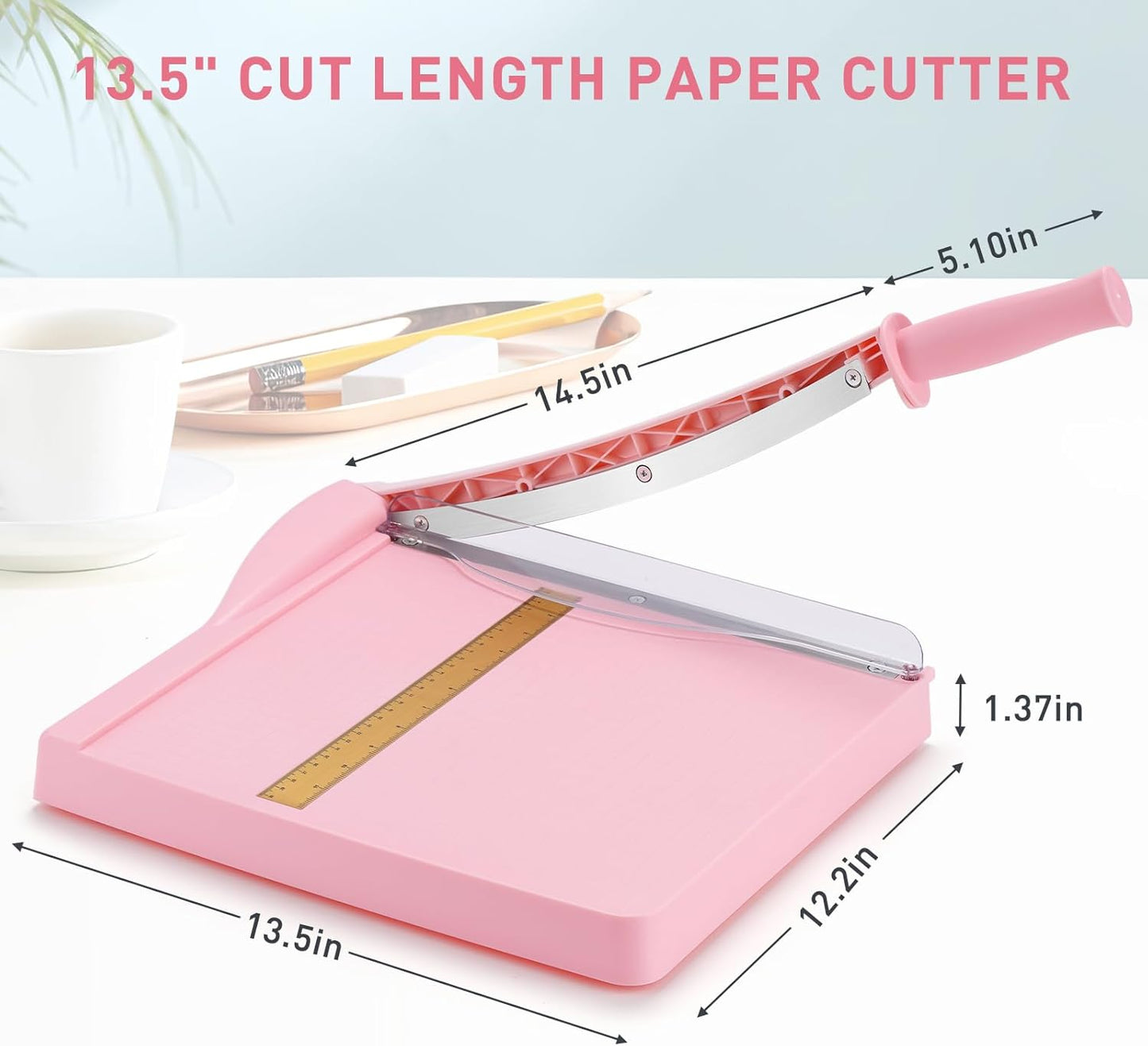 Paper Cutter, Paper Trimmer with Safety Guard, 12" Cut Length Paper Slicer with 16 Sheet Capacity Paper Cutting Board,Guillotine Paper Cutters and Trimmers for Cardstock Cardboard Vinyl (Pink)