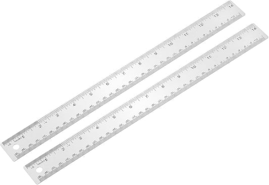 PATIKIL 14 Inch Stainless Steel Ruler Straight Edge Ruler, 2 Pcs Cork Backing Non-Slip Metal Ruler with Inches Centimeter Metric Measuring Tools for Office